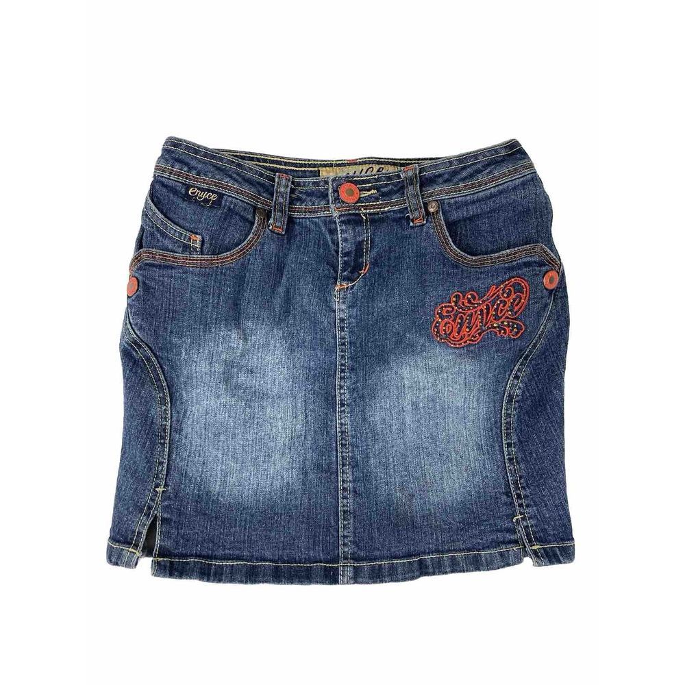Enyce Embroyred Denim Blue Jean Mini Skirt Flap Pockets Junior Size‎ 12
